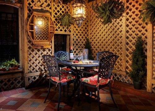 Blue Parrot Courtyard at the Casablanca Hotel is the perfect place for breakfast or wine and cheese