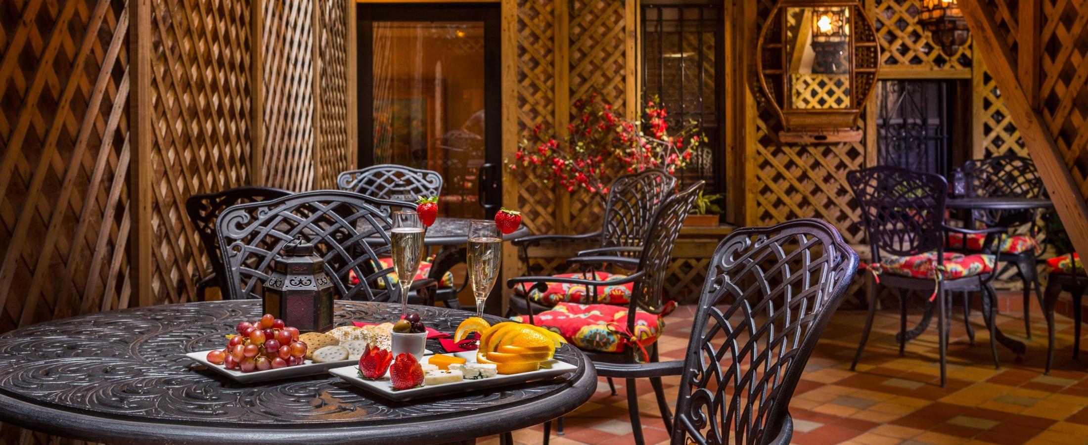 Guests are invited to enjoy our complimentary Wine & Cheese Reception in our Blue Parrot Courtyard!